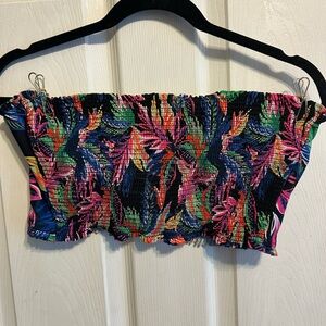 Shade & Shore Pink and Blue Smocked Bikini Top